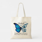 Blue Butterfly, Inspirerend Quote, wees als een Ma Tote Bag (Achterkant)