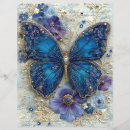 Blue Butterfly Junk Journal Scrapbook Paper