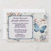 Blue Butterfly & Leaf Swirls Vrijgezellenfeest Inv Kaart (Voorkant)