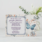 Blue Butterfly & Leaf Swirls Vrijgezellenfeest Inv Kaart (Staand voorkant)