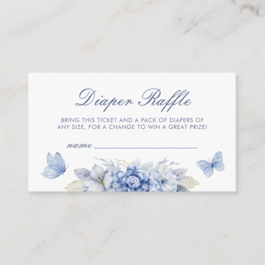 Blue Butterfly Luier Raffle Boy Baby shower Informatiekaartje (Voorkant)