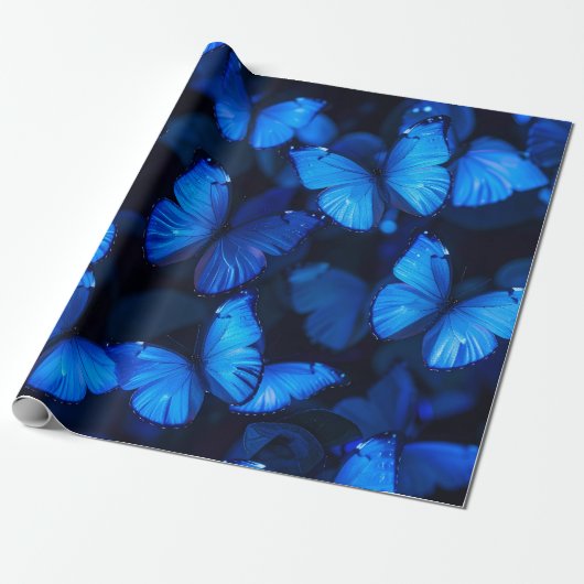 Blue Butterfly Magic Wrapping Paper Cadeaupapier (Uitgerold)