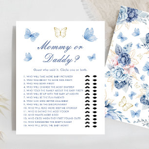 Blue Butterfly Mama of Daddy Baby shower Spel