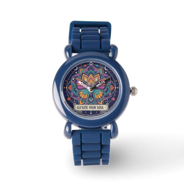 Blue Butterfly Mandala 'Elevate Your Soul' Watch Horloge (Voorkant)