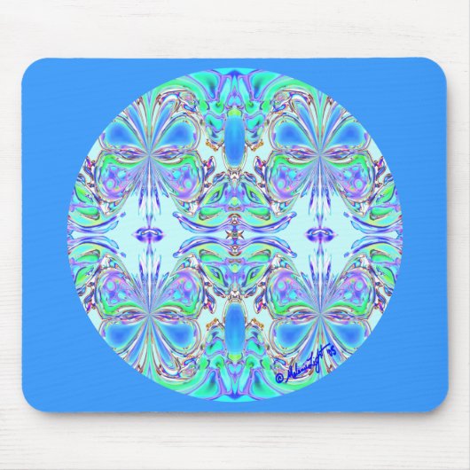 "Blue Butterfly Mandala" Mousepad Muismat (Voorkant)
