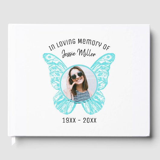 Blue Butterfly Memorial Guest Book Gastenboek (Voorkant)