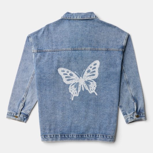 Blue Butterfly Minimal Nature Art by Papil Denim Jacket (Achterkant)