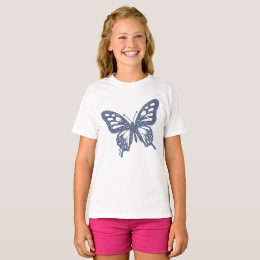 Blue Butterfly Minimal Nature Art by Papil T-shirt (Voorkant volledig)