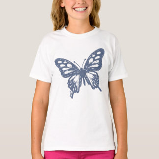 Blue Butterfly Minimal Nature Art by Papil T-shirt