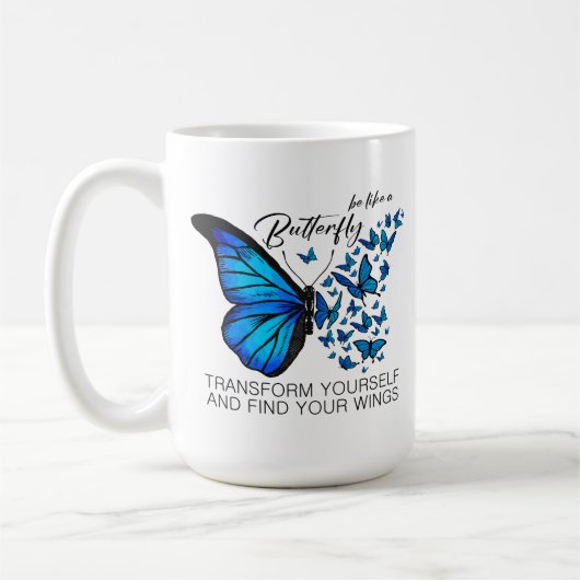Blue Butterfly Mok, Inspirerend quote Koffiemok (Links)