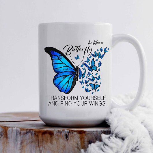 Blue Butterfly Mok, Inspirerend quote Koffiemok