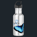 Blue Butterfly Monogram Waterfles<br><div class="desc">Deze mooie waterfles met een opvallende blauwe vlinder,  met initiaal en naam,  zou het perfecte cadeau voor schoollunches,  ook de bijbehorende lunchbox,  beschikbaar maken!</div>