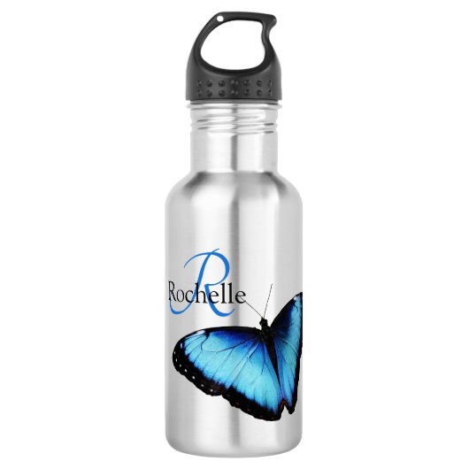 Blue Butterfly Monogram Waterfles (Voorkant)