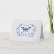 Blue Butterfly Monogrammed Wedding Hardenkaart