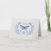 Blue Butterfly Monogrammed Wedding Hardenkaart Bedankkaart (Voorkant)