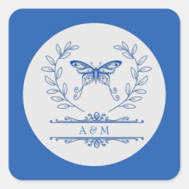 Blue Butterfly Monogrammed Wedding Sticker