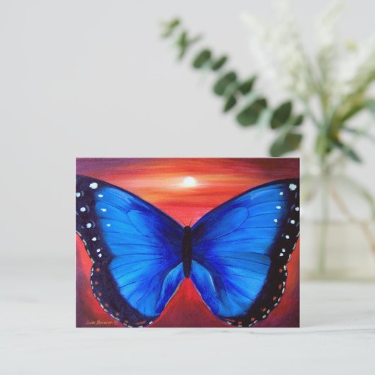 Blue Butterfly Morph Sunset - Multi Briefkaart (Staand voorkant)