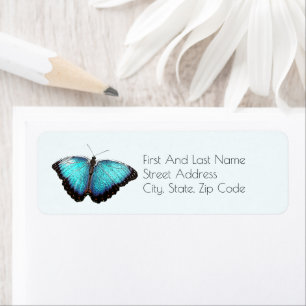 Blue Butterfly Natuur Art, Fijne Fotoillustratie Etiket