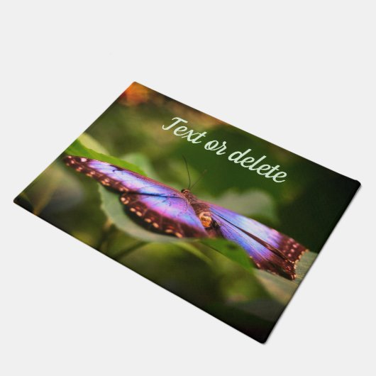Blue Butterfly Natuur Sluiten Gepersonaliseerd Deurmat (Schuin)