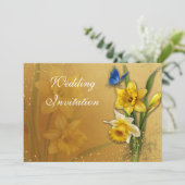 Blue Butterfly op Daffodils Invitation Card Kaart (Staand voorkant)