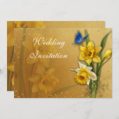Blue Butterfly op Daffodils Invitation Card Kaart (Voorkant / Achterkant)
