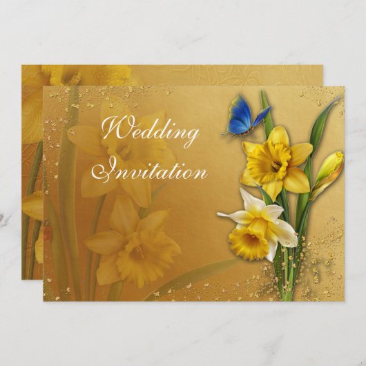 Blue Butterfly op Daffodils Invitation Card Kaart (Voorkant / Achterkant)
