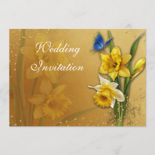 Blue Butterfly op Daffodils Invitation Card Kaart