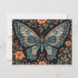 Blue Butterfly Orange Flowers Briefkaart
