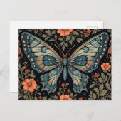Blue Butterfly Orange Flowers Briefkaart (Voorkant / Achterkant)