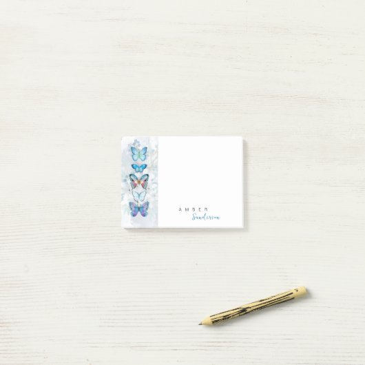 Blue Butterfly Panel Personalized Post-it® Notes (Op bureau)