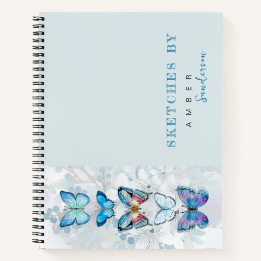 Blue Butterfly Panel Personalized Sketchbook Notitieboek (Voorkant)