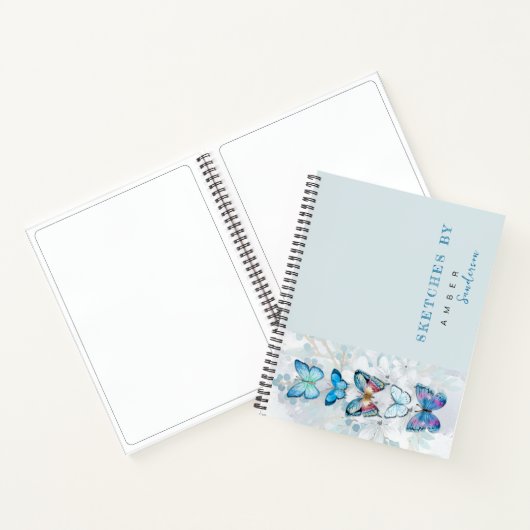 Blue Butterfly Panel Personalized Sketchbook Notitieboek (Binnen)