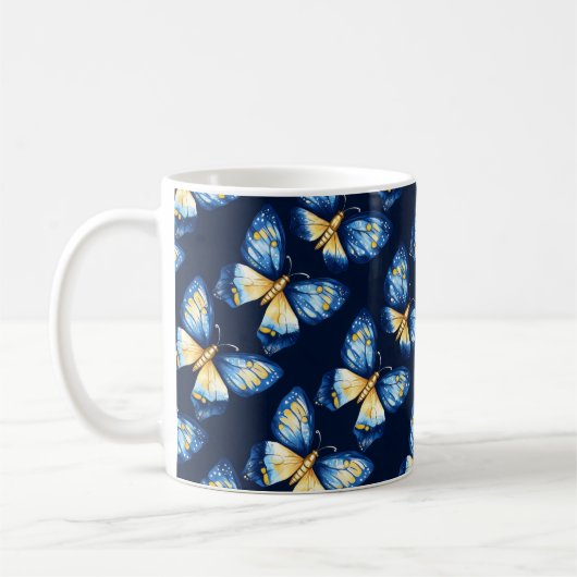 Blue Butterfly Patroon Koffiemok (Links)