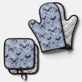 Blue Butterfly Patroon Ovenwant & Pannenlap Set (Voorkant / Achterkant)