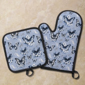 Blue Butterfly Patroon Ovenwant & Pannenlap Set