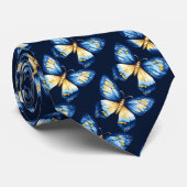 Blue Butterfly Patroon Stropdas (Opgerold)