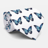 Blue Butterfly Patroon Stropdas (Opgerold)
