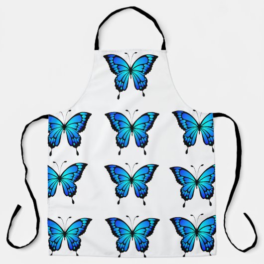Blue Butterfly Pattern Keuken Schort (Voorkant)