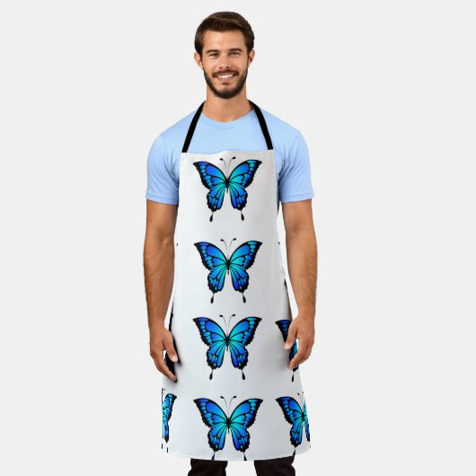 Blue Butterfly Pattern Keuken Schort (Gedragen)