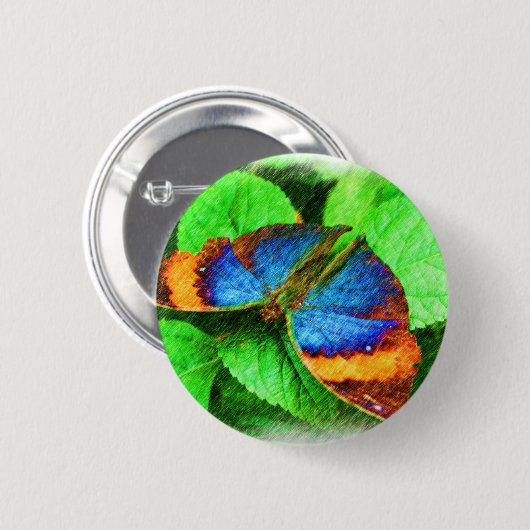 Blue Butterfly Pencil Art Button (Voorkant /achterkant)