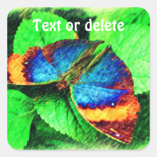 Blue Butterfly Pencil Speciaal gepersonaliseerd Vierkante Sticker