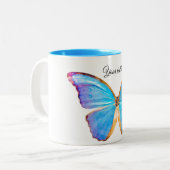 BLUE-BUTTERFLY personaliseren Tweekleurige Koffiemok (Voorkant links)