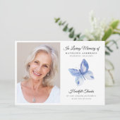 Blue Butterfly Photo begrafenismonument Bedankkaart (Staand voorkant)