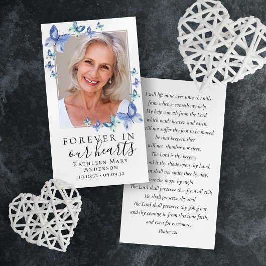 Blue Butterfly Photo Memorial Prayer Card Visitekaartje
