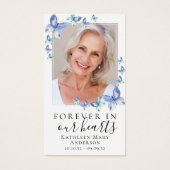 Blue Butterfly Photo Memorial Prayer Card Visitekaartje (Voorkant)