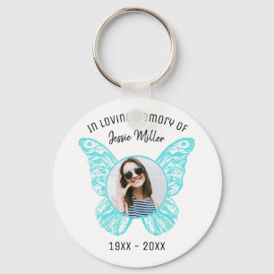 Blue Butterfly Photo Memorial Sleutelhanger