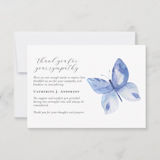 Blue Butterfly Photo Sympathy Begrafenismonument Bedankkaart (Voorkant)