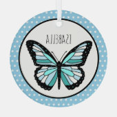 Blue Butterfly Polka Dot Persoonlijk kerstfeest Glas Ornament (Achterkant)