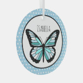 Blue Butterfly Polka Dot Persoonlijk kerstfeest Glas Ornament (Voorkant Rechts)