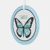 Blue Butterfly Polka Dot Persoonlijk kerstfeest Glas Ornament (Voorkant links)